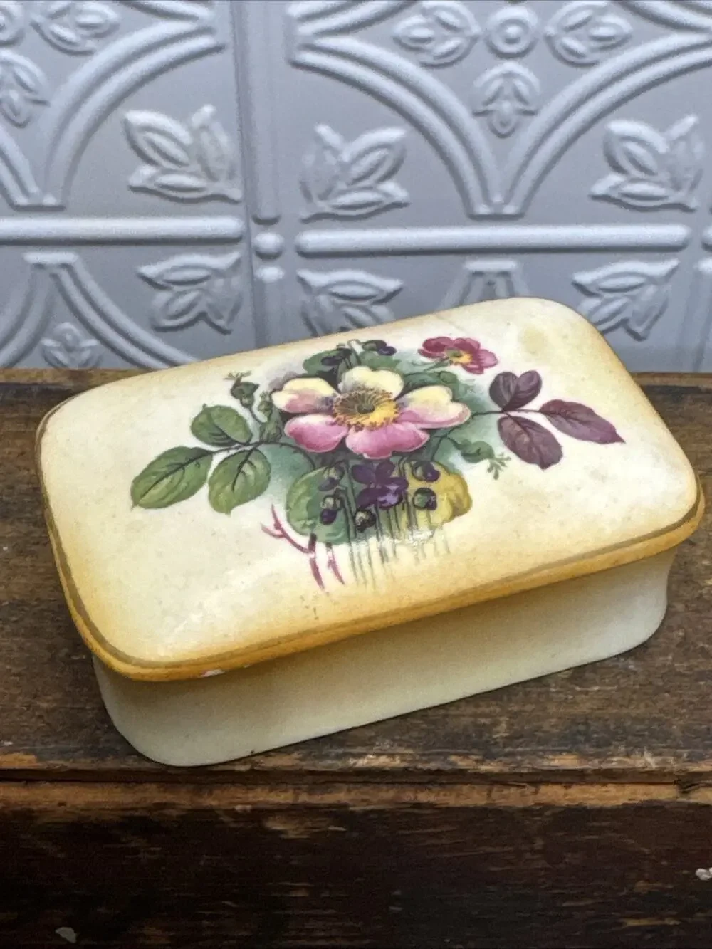 Vtg. Austria Handpainted Floral 4” Dresser Tray w/Gold Edge Trinket Dish